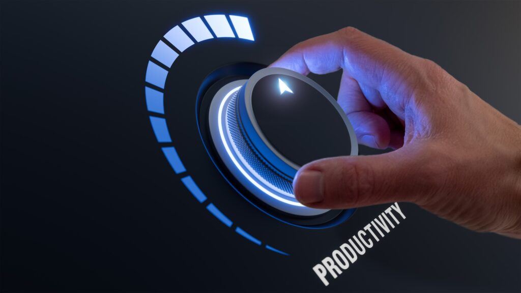 Illustration showing how OnSite from ShopWorks increases award shop productivity by 15% through workflow automation.